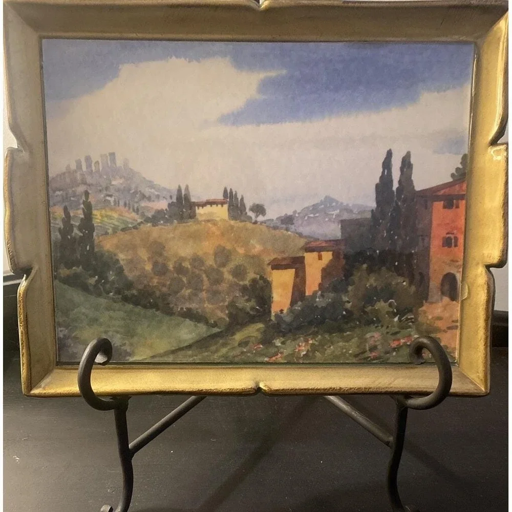 Vintage Tirinnanzi Florence Italy Florentine Wood Vanity Tray Tuscan Landscape